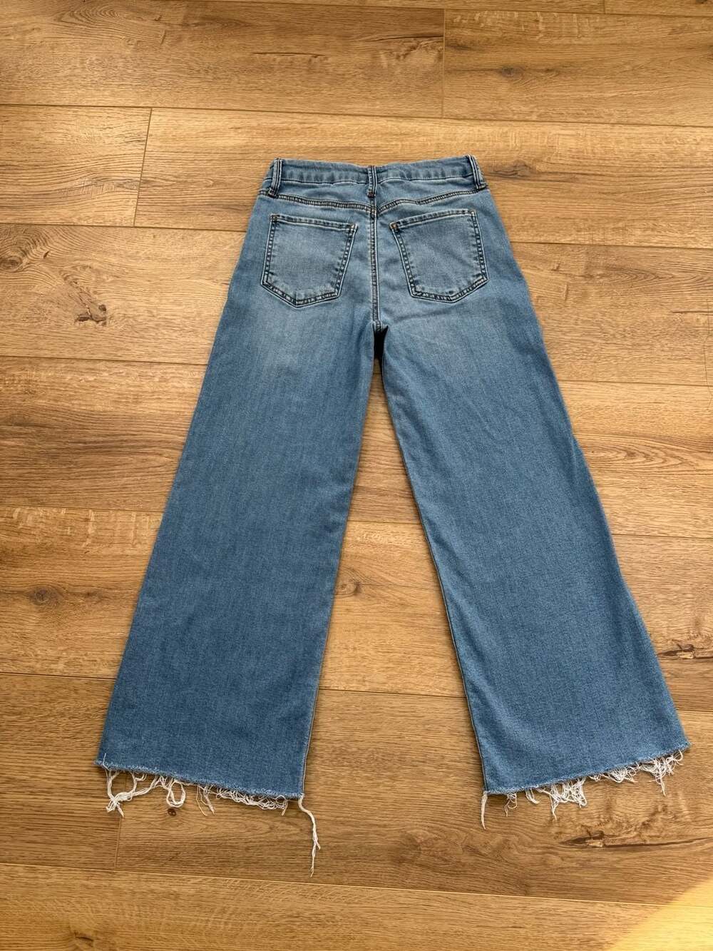 KUT from the Kloth Meg Fab Ab High Rise Wide Leg Raw Hem Jeans Size 0 Blue - Picture 14 of 15